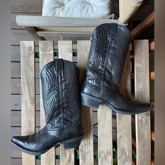 Black Leather Cowboy Boots by Laredo - Picture 1 of 13